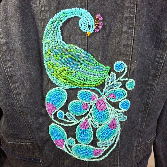Beaded Embellished Denim Jacket Upcycled Jean Jacket - Picture 5 of 7